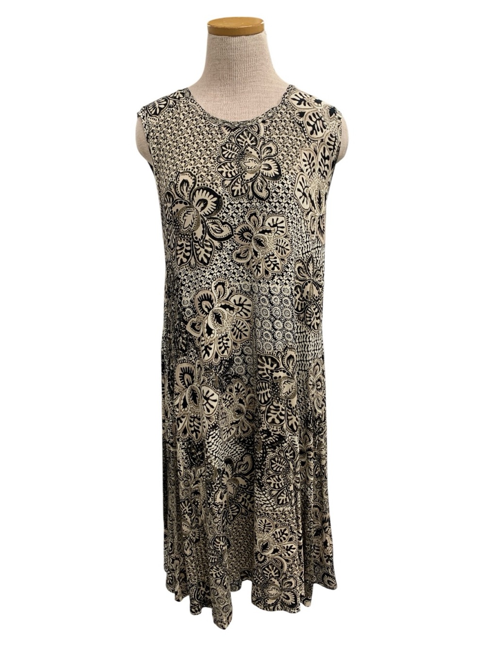Style & Co. NWT Black and Cream Floral Sleeveless A-Line Dress Size Xl